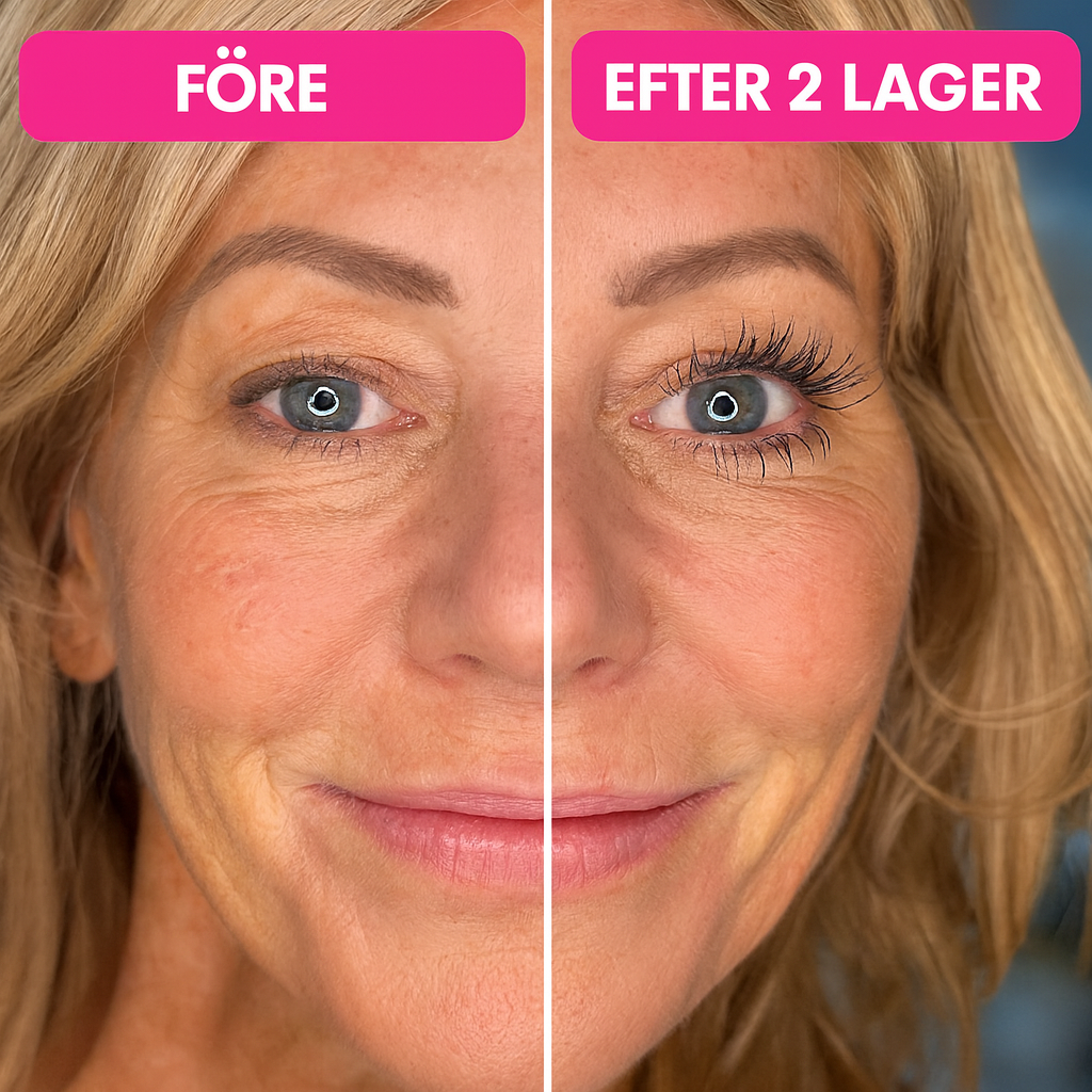 PrimeLash Mascara före- och efterbild som visar fylligare fransar