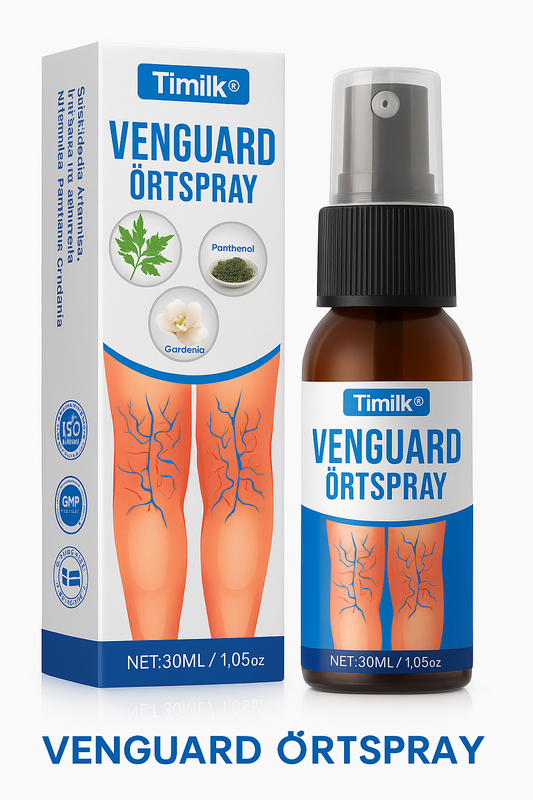 Timilk VeinGuard Herbal Spray appliceras på ben för att minska åderbråck