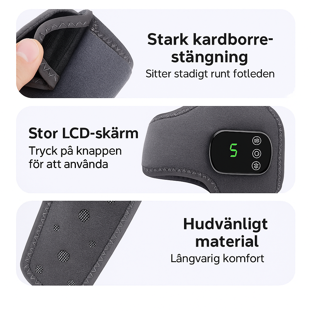 Ergonomiskt fotledsstöd med smart 30-minuterstimer och kardborrestängning