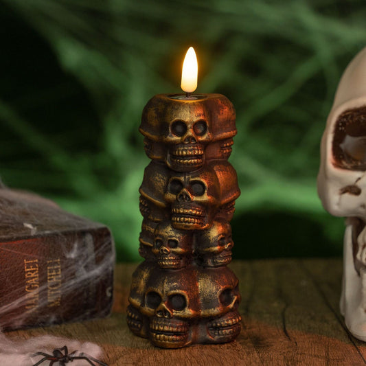 Halloween staplade dödskalle-ljus – Kuslig bronsdekoration