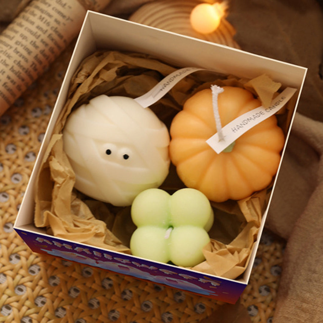 Halloween Candle Set – Ghost, Pumpkin & Bubble Cube Candles (3pcs)