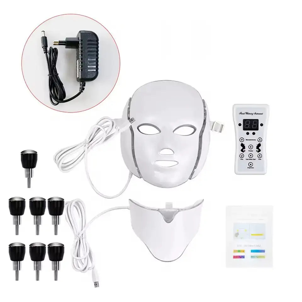 Innehållet i paketet: mask, hakmodul, controller och kablar