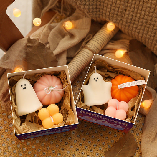 Halloween lyssett – Spøkelse, gresskar & boblekube-lys (3 stk)