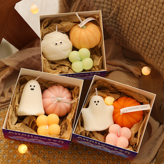 Halloween lyssett – Spøkelse, gresskar & boblekube-lys (3 stk)