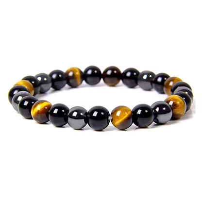 Trippelbeskyddande Armband – Tigeröga, Obsidian & Hematit
