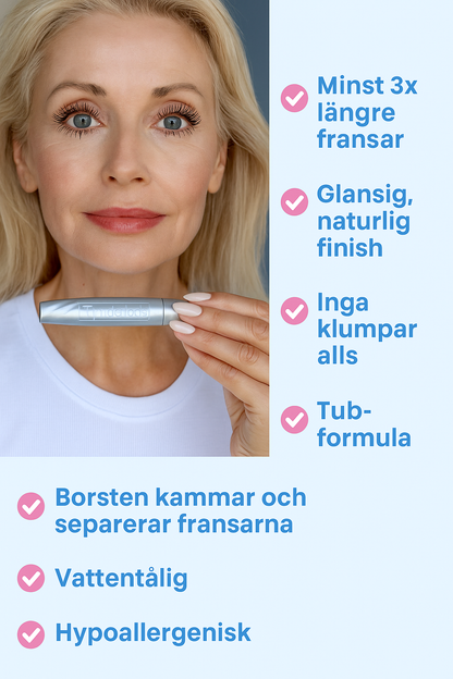 Närbild på Magic Wand-borsten som kammar tunna fransar