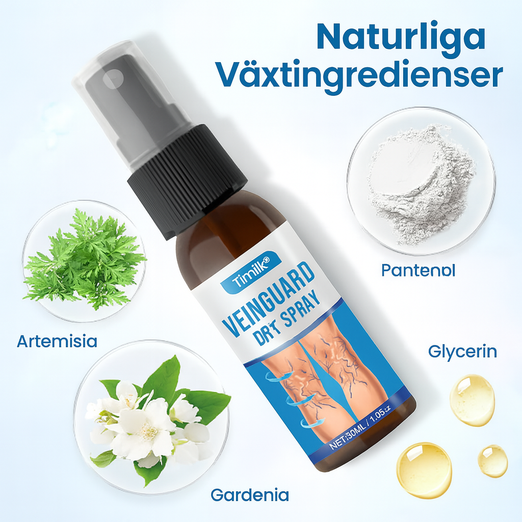 Närbild av spraymunstycke på Timilk VeinGuard Herbal Spray
