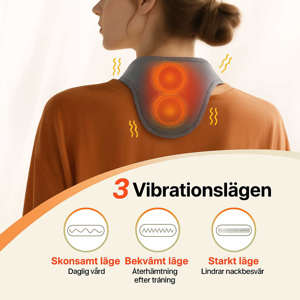 Nackvärmare med tre vibrationslägen för daglig vård, träning och smärtlindring
