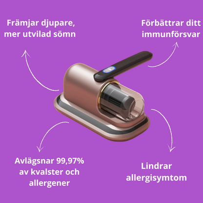 Kvalsterdammsugare som rengör madrass från dammkvalster för allergivänlig sömn