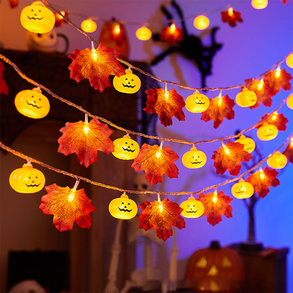 Halloween String Lights – Pumpkin, Ghost, Bat, Eyeball & Maple Leaf Designs