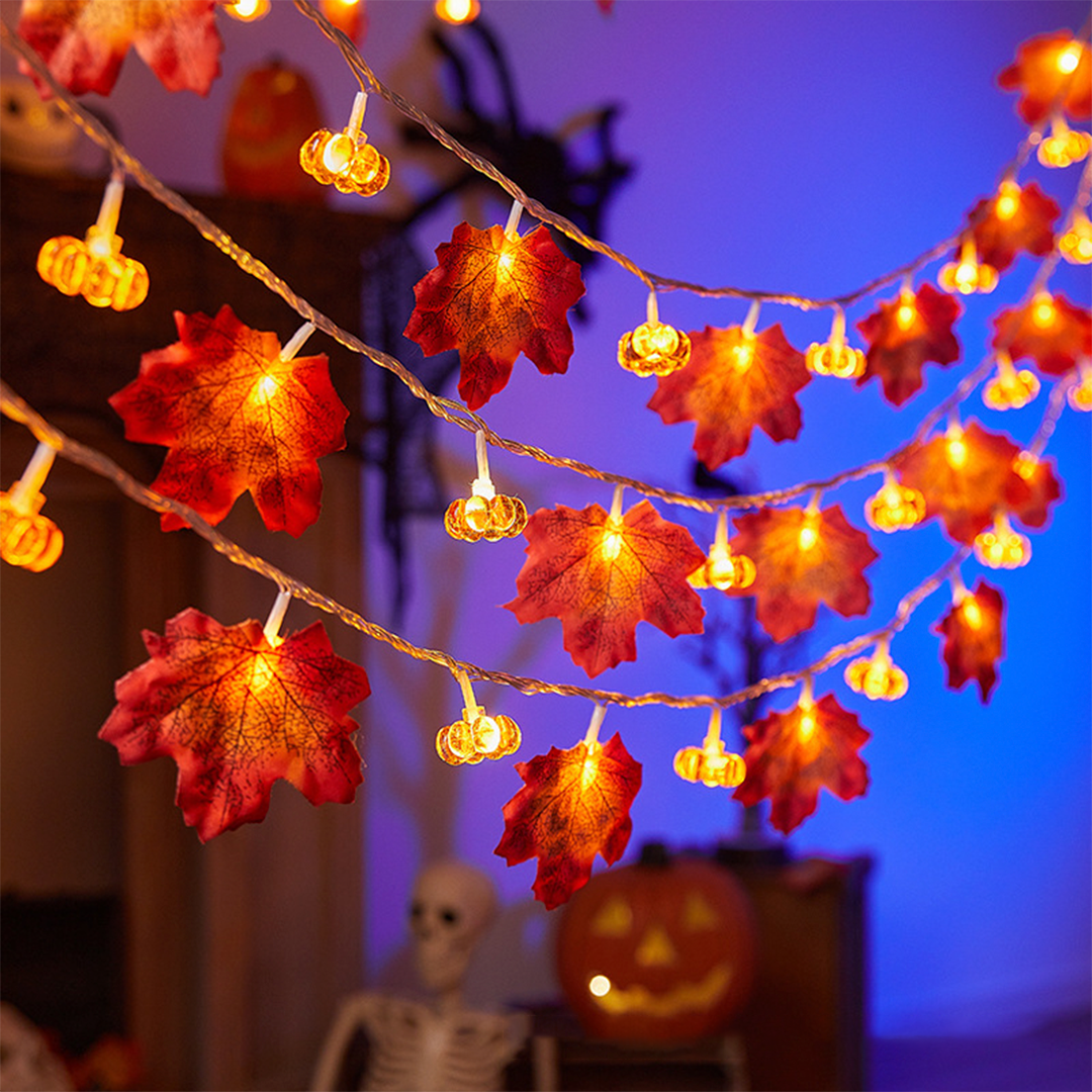 Halloween String Lights – Pumpkin, Ghost, Bat, Eyeball & Maple Leaf Designs