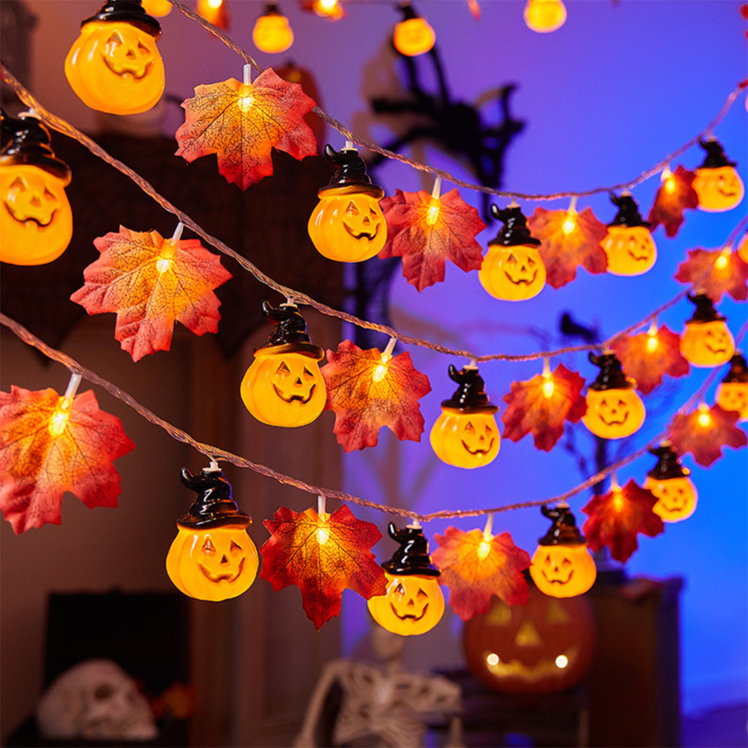 Halloween String Lights – Pumpkin, Ghost, Bat, Eyeball & Maple Leaf Designs