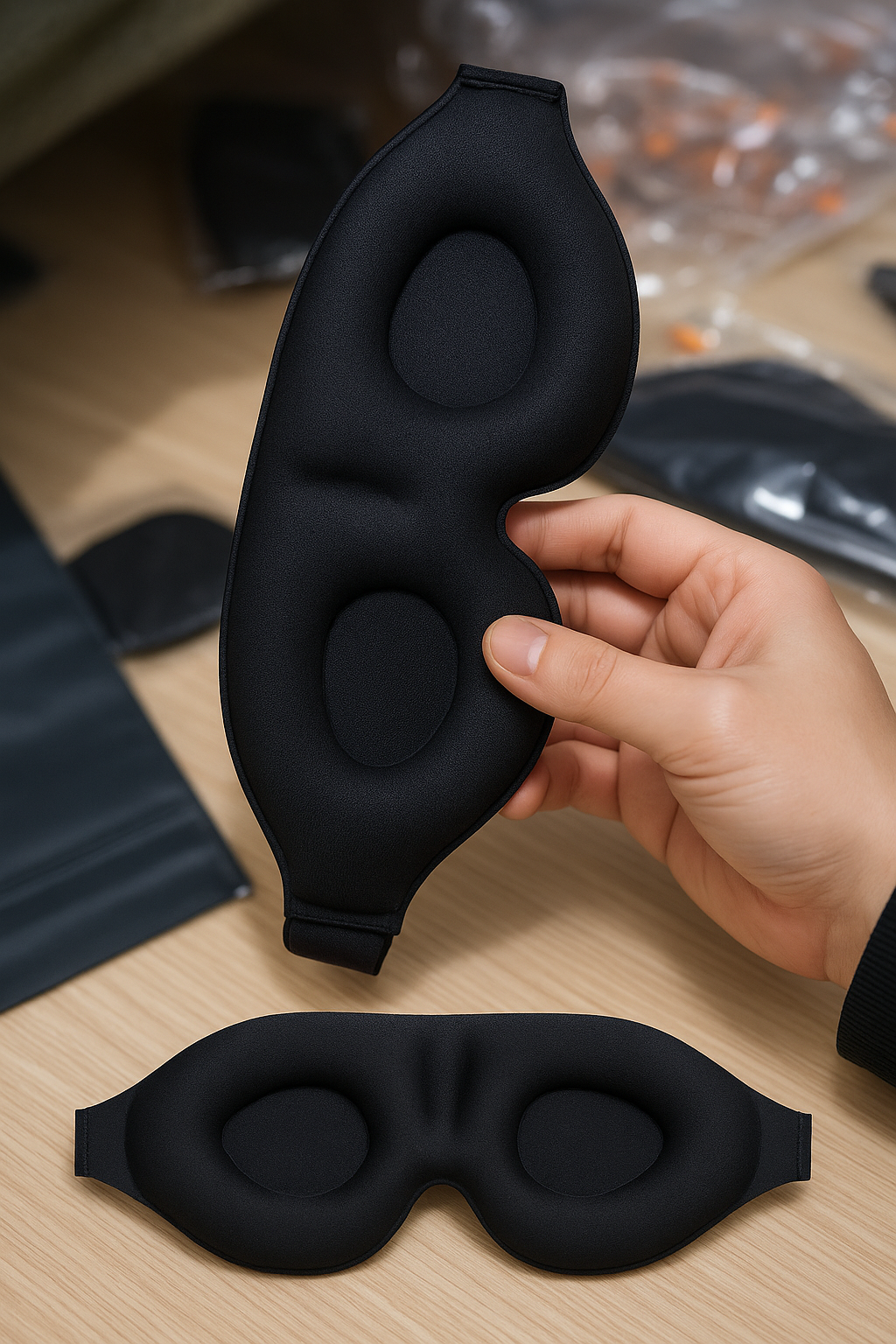 Sovmaskens memory foam och satinöverdrag