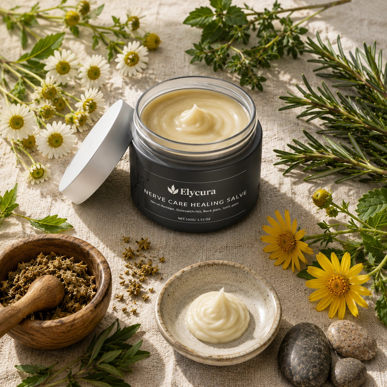 Elycura massagesalva med örter och blommor