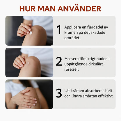 Instruktion i tre steg för hur krämen används