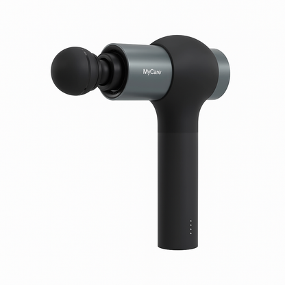 MyCare massagepistol i vitt med kontrollpanel