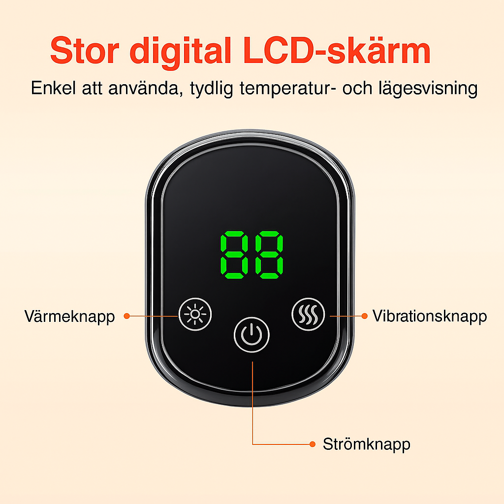 Närbild på nackvärmarens LCD-display