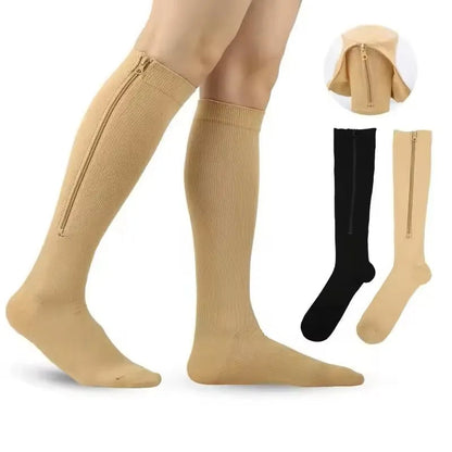 PureStep kompressionsstrumpor med dragkedja i beige och svart