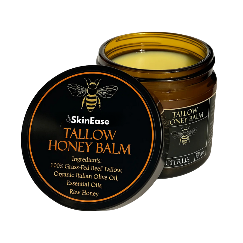 SkinEase tallow honey balm i mörk glasburk