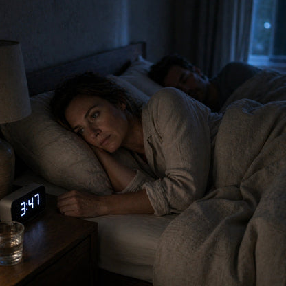 Kvinna sover i mörkt sovrum