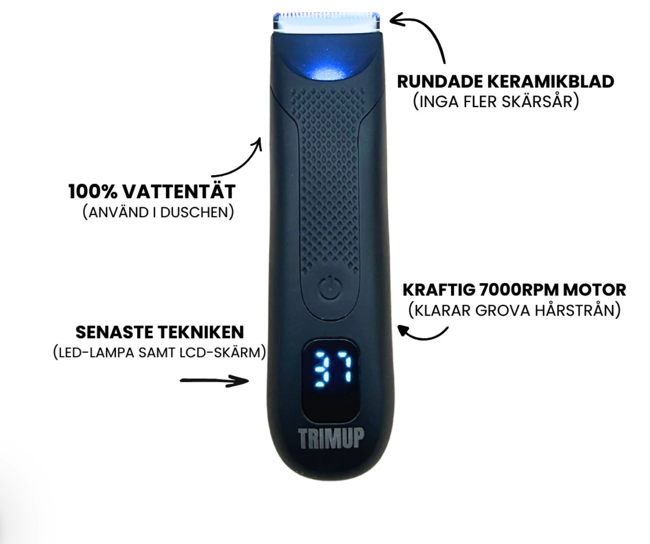 Trimmerns display med batteriindikering